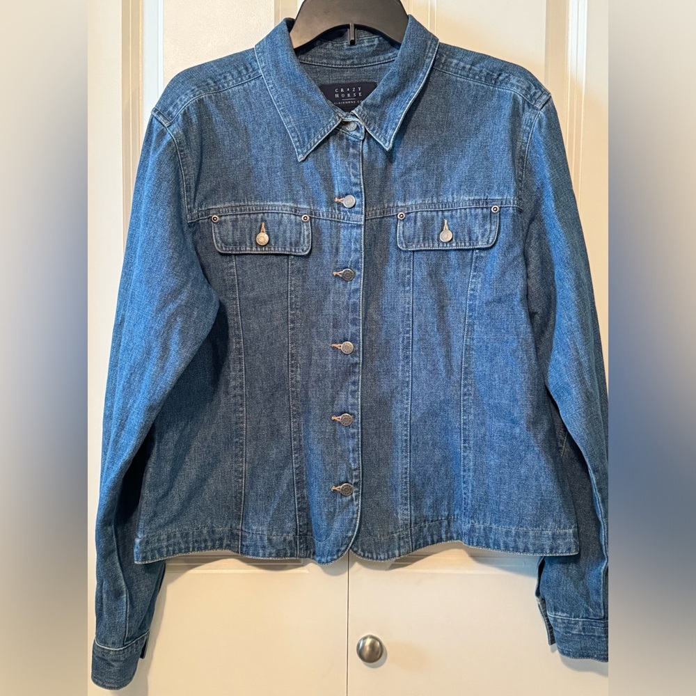 Crazy Horse Blue Denim button down western boho top/ light jacket XLG